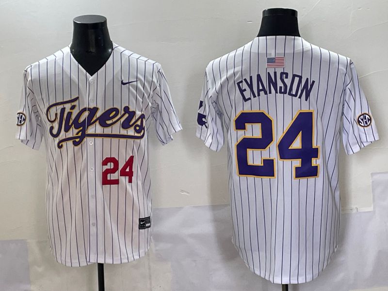 Men 2025 LSU Tigers #24 Eyanson White Stripe Nike Joint Name Nike NCAA Jersey style 4